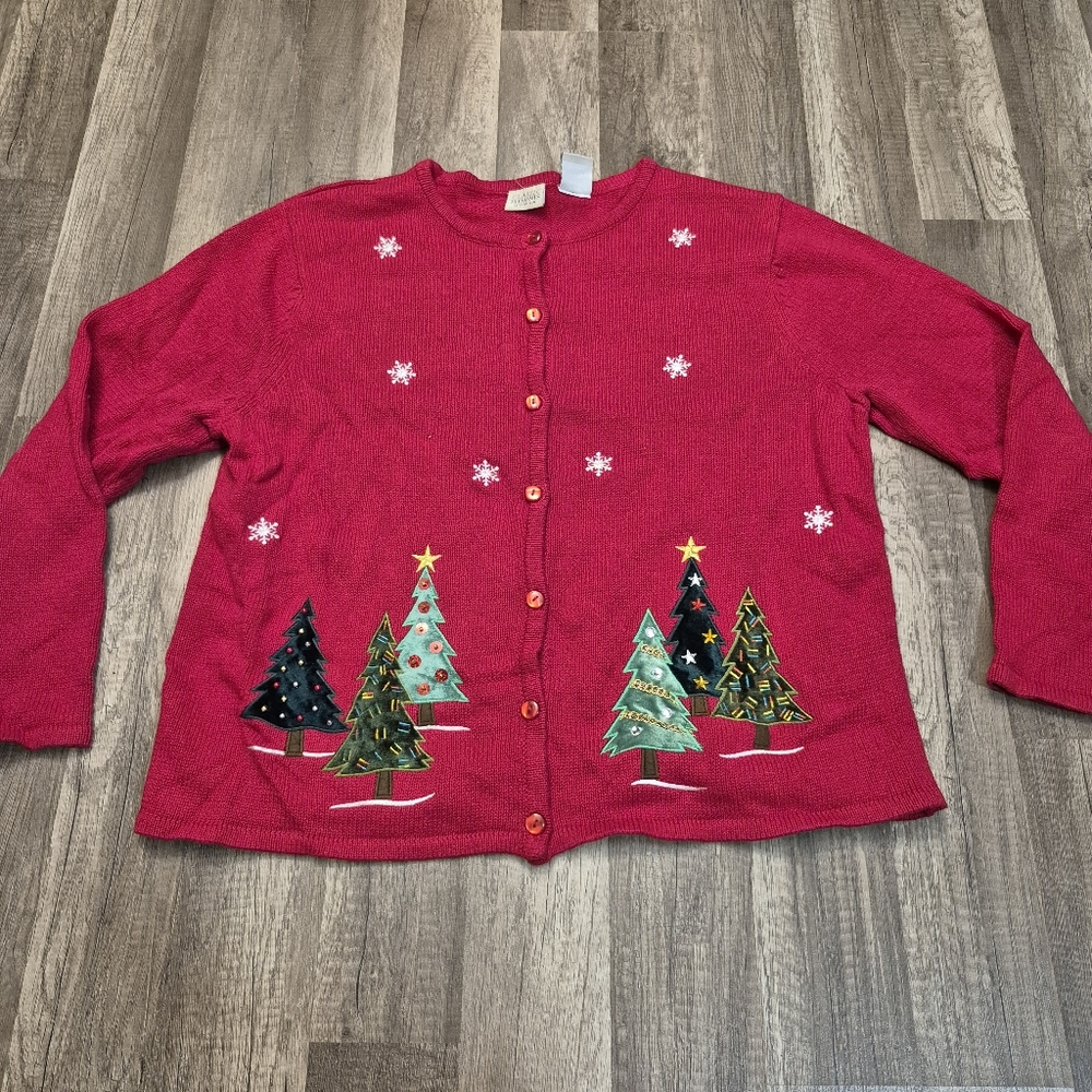 Vintage Women's Holiday Christmas Cardigan Classic Elements Size XL (16-18)